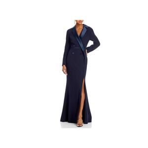 Elegant Adrianna Papell Dress - Navy Satin & Fabric Combo Size- 8